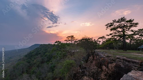 4k Timelapse Viewpoint sunset at Pha Pha Mak Dook in Phukradueng national park at Loei, Thailand photo