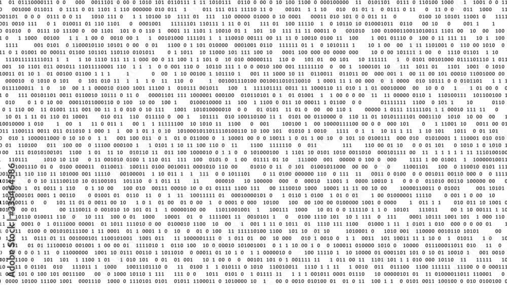 Binary numbers matrix in black on a white digital computer monitor screen. Data code in hacker or security technology concept. Abstract animated illustration.