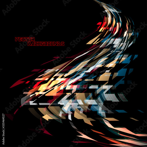 Abstract curved geometry colors motion on a black vector wallpaper backgrounds