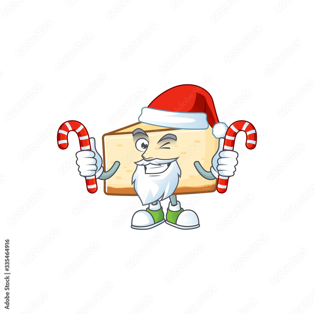Cheese cake humble Santa Cartoon character having candies Cheese cake humble Santa Cartoon character having candies