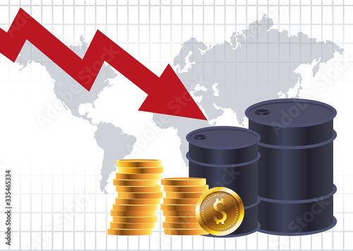 oil price market with barrels and world planet