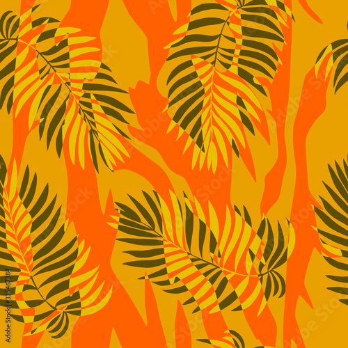 Abstract palm print on orange seamless background