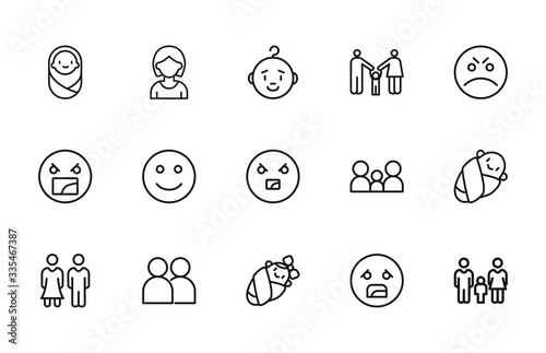 Simple set of human icons in trendy line style.