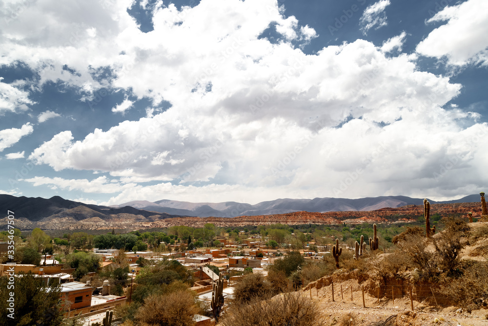 Fototapeta premium Humahuaca town seen from a hill in Jujuy, Argentina