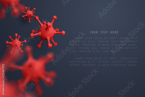 Paper art of Covid-19 virus cell falling on black background