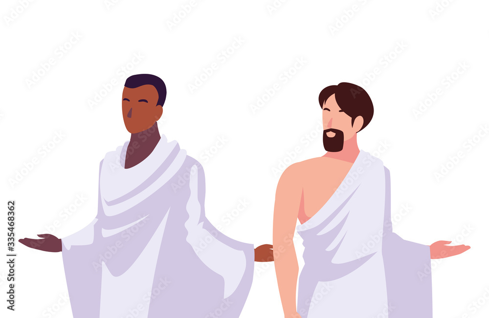 men pilgrim hajj on white background men pilgrim hajj on white background
