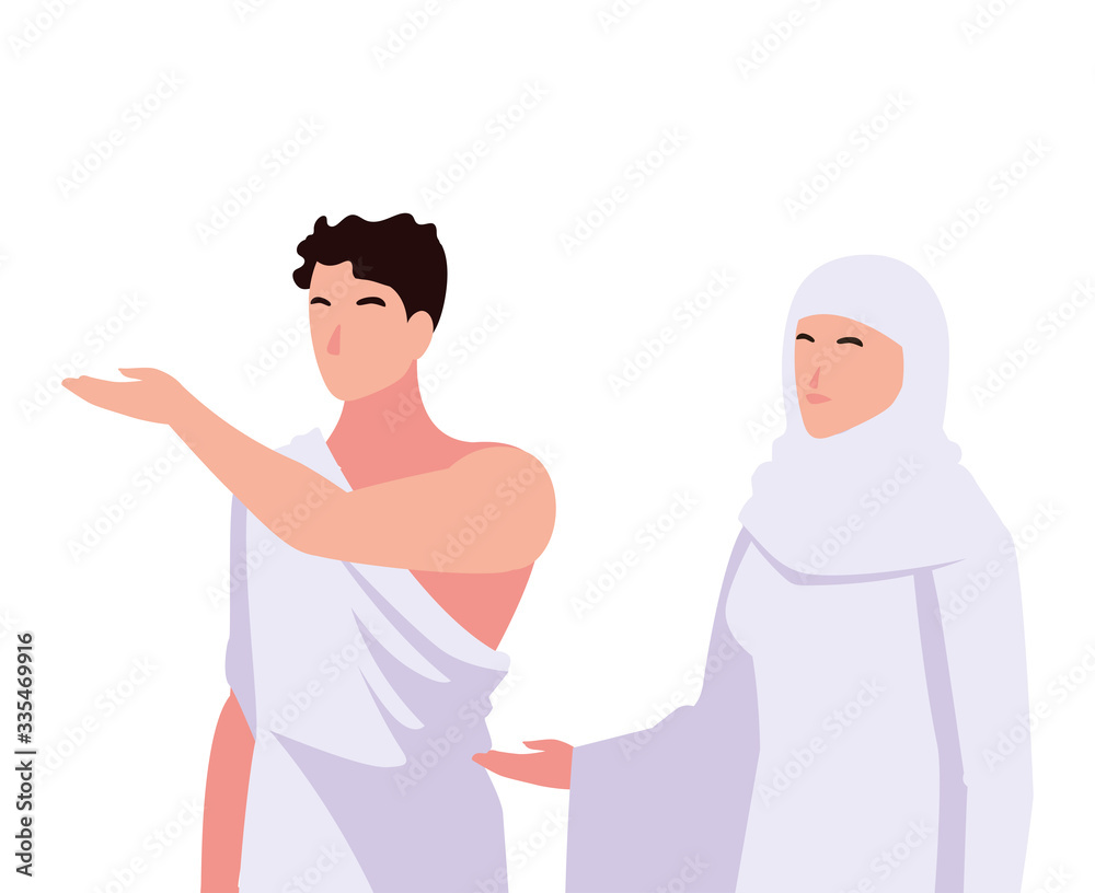 couple of people pilgrims hajj on white background couple of people pilgrims hajj on white background