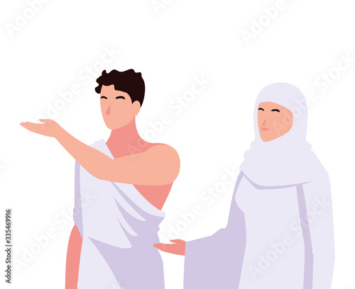 couple of people pilgrims hajj on white background