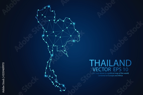 Abstract mash line and point scales on dark background with map of Thailand. Wire frame 3D mesh polygonal network line, design sphere, Dot and shape. Vector illustration eps 10.