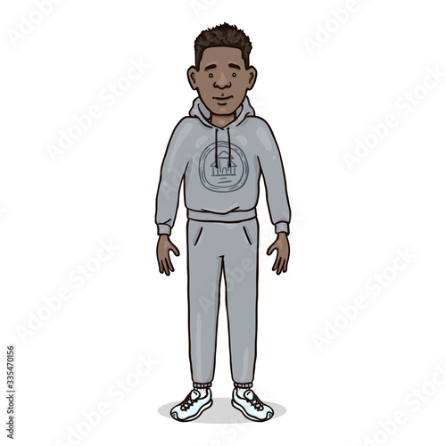 Vector Cartoon Character - Afroamerican Man in Gray Sport Suit