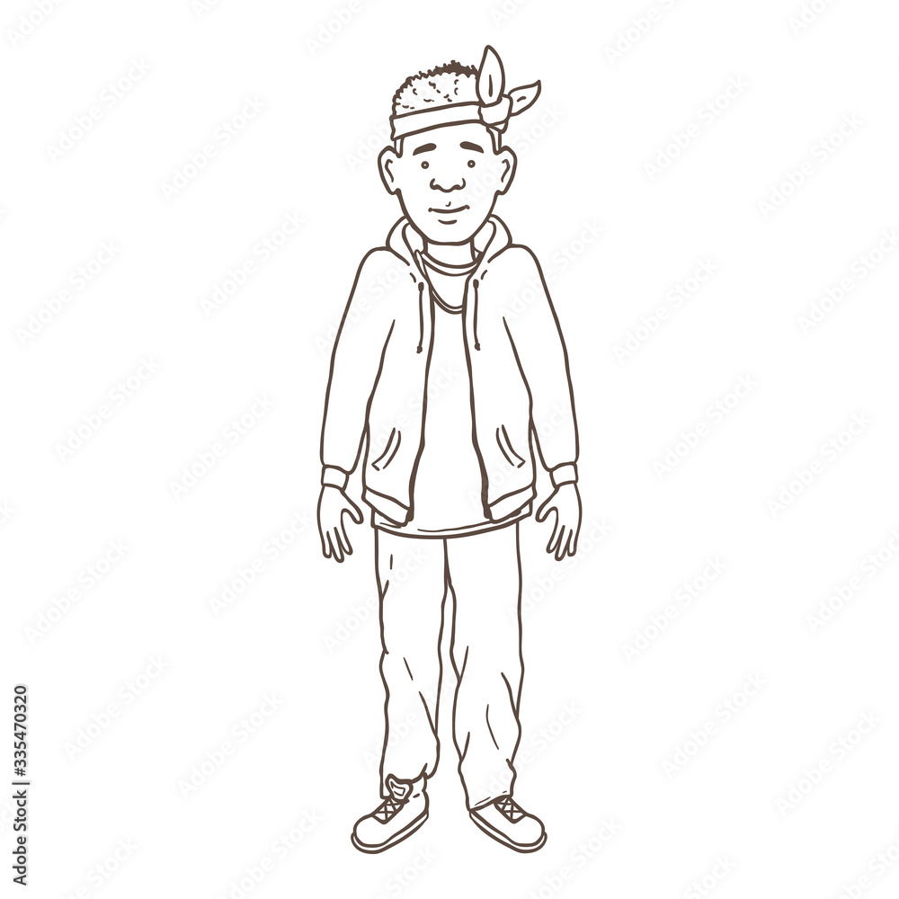 Vector Outline Character - Afroamerican Man in Hip-Hop Outfit Vector Outline Character - Afroamerican Man in Hip-Hop Outfit