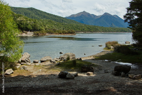 Lake Manapouri in Fiordland National Park in Southland on South Island of New Zealand
 photo