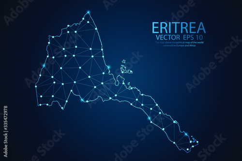 Abstract mash line and point scales on dark background with map of Eritrea. Wire frame 3D mesh polygonal network line, polygon design sphere, dot and structure. Vector illustration eps 10.