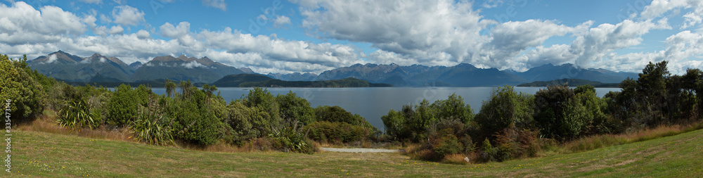 Lake Manapouri in Fiordland National Park in Southland on South Island of New Zealand

