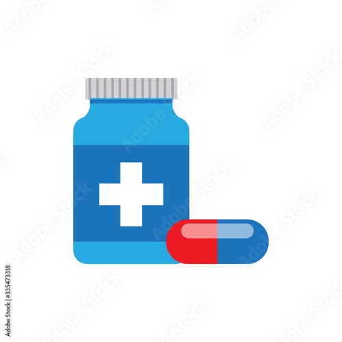Medicine Supplement Capsule  and Medical Bottle Flat Icon Vector Illustration