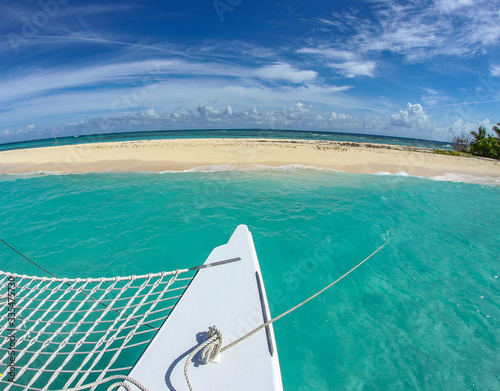 Catamaran Anchored At Beautiful Puerto Rico Beach