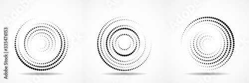 Set of abstract dotted circles. Halftone dots in circular form. Vector logo