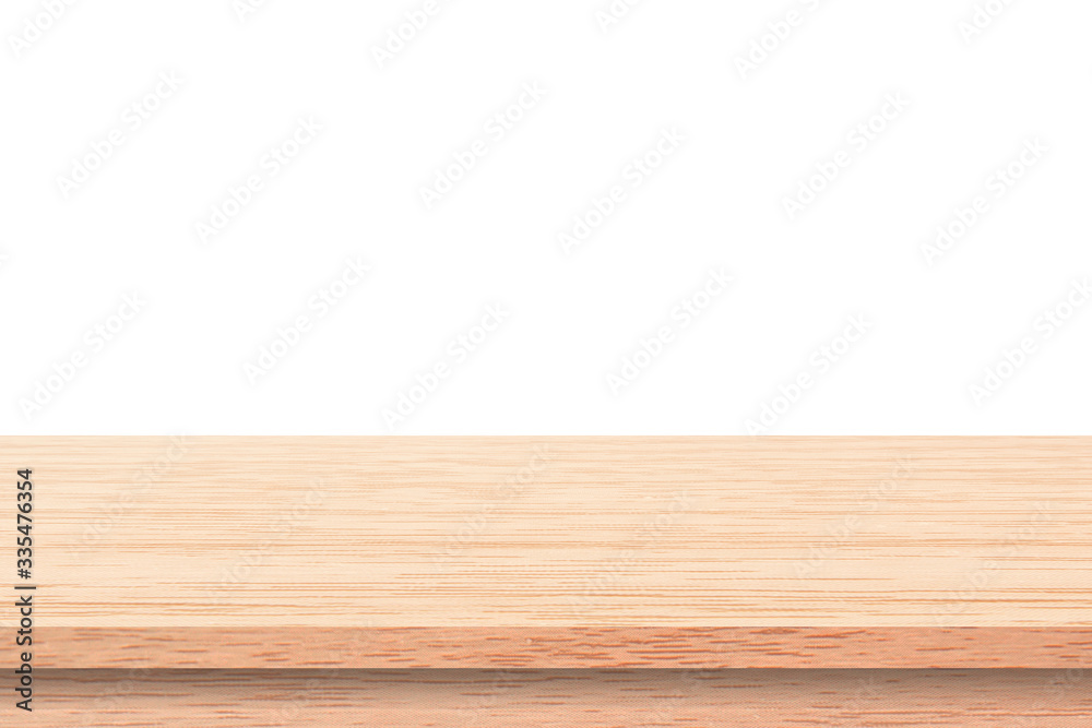 wooden board on wooden table on white background