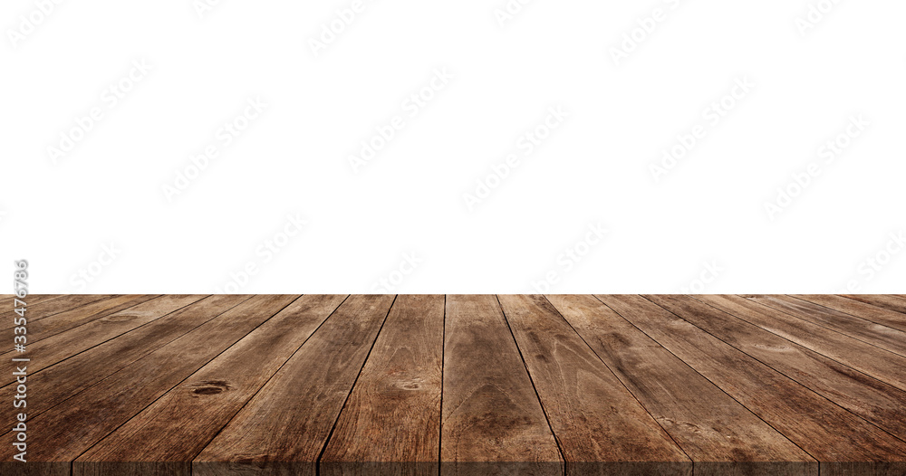 Wood floor perspective view with wooden texture on white wall background Wood floor perspective view with wooden texture on white wall background