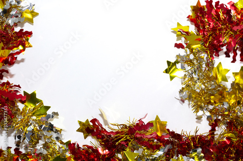 Tinsel decorations for christmas, isolated on white background with clipping path and copy space.