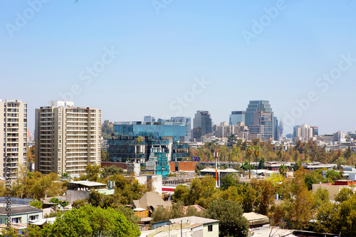 Santiago, Chile, View of the city from the San Cristobal hill. From the hill of San Cristobal opens an amazing panorama of Santiago - the city of Saint James, the patron Saint of the Castilians, in w