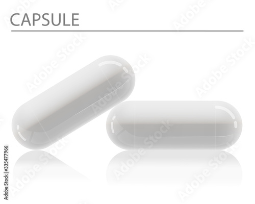 Realistic White Capsules Isolate with shadow is on white background Vector illustration