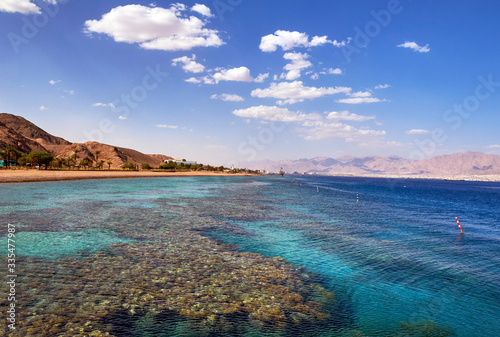 Fototapeta Naklejka Na Ścianę i Meble -  Scenic beach view at the red sea. Eilat, Israel