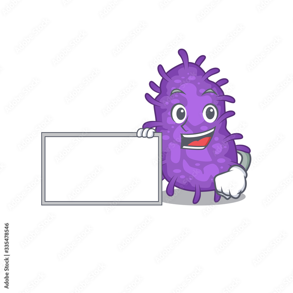 Bacteria bacilli cartoon character design style with board