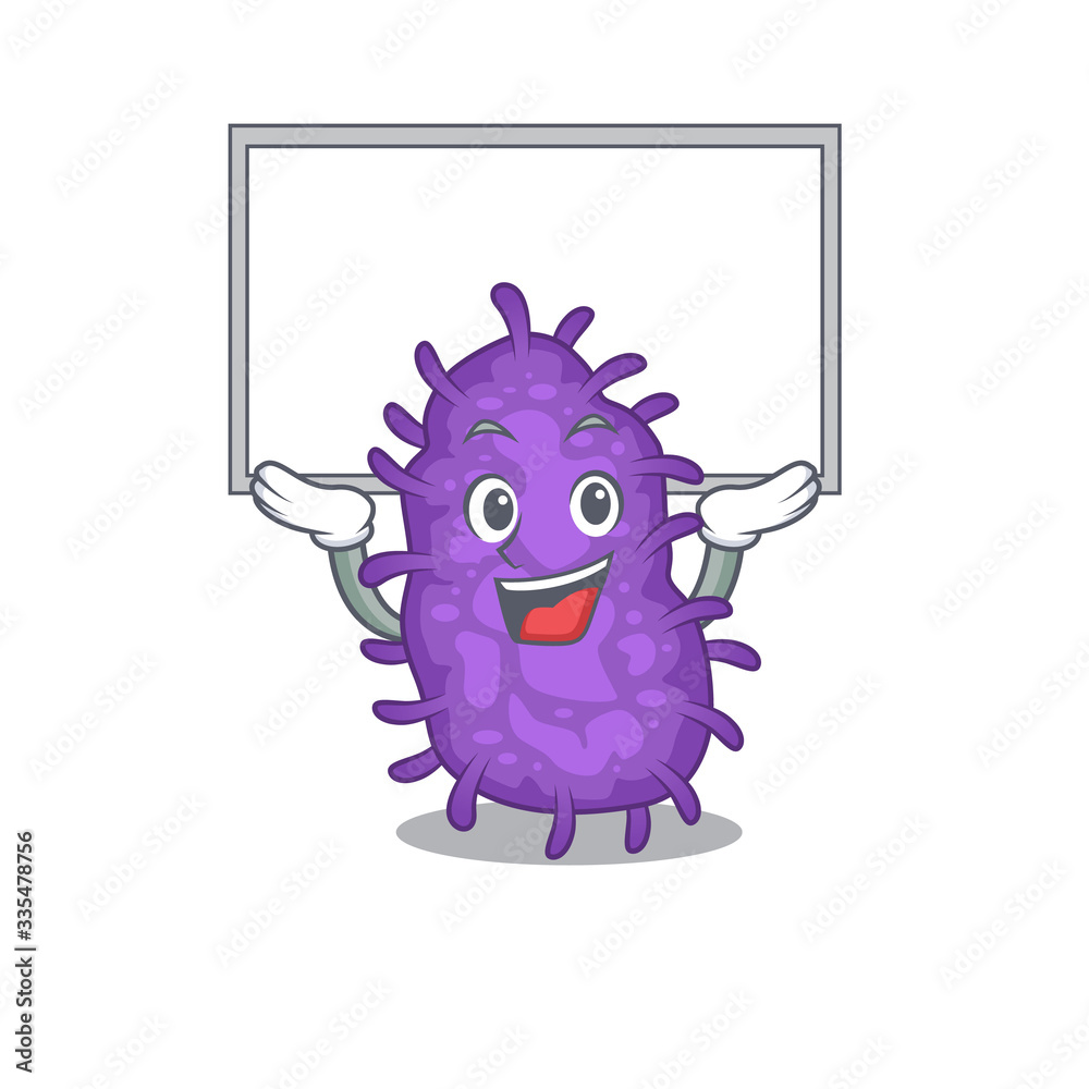 Mascot design of bacteria bacilli lift up a board