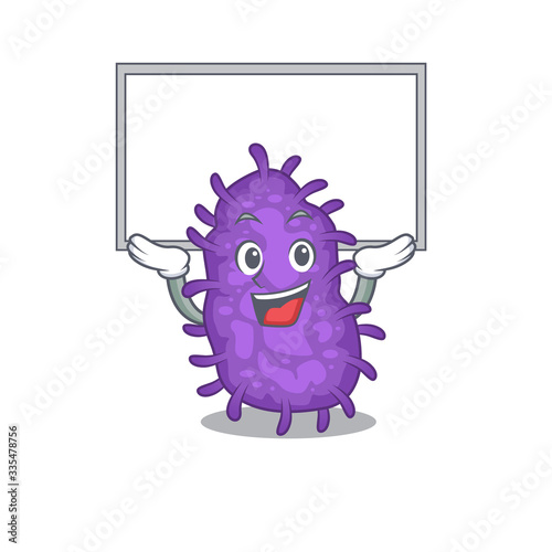 Mascot design of bacteria bacilli lift up a board