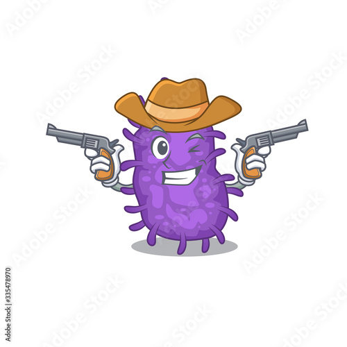 Cute handsome cowboy of bacteria bacilli cartoon character with guns