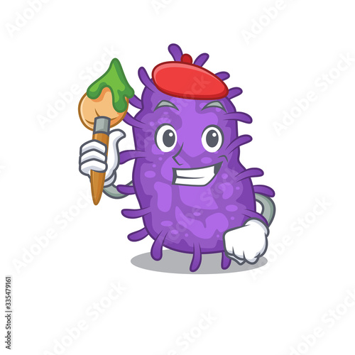 A creative bacteria bacilli artist mascot design style paint with a brush