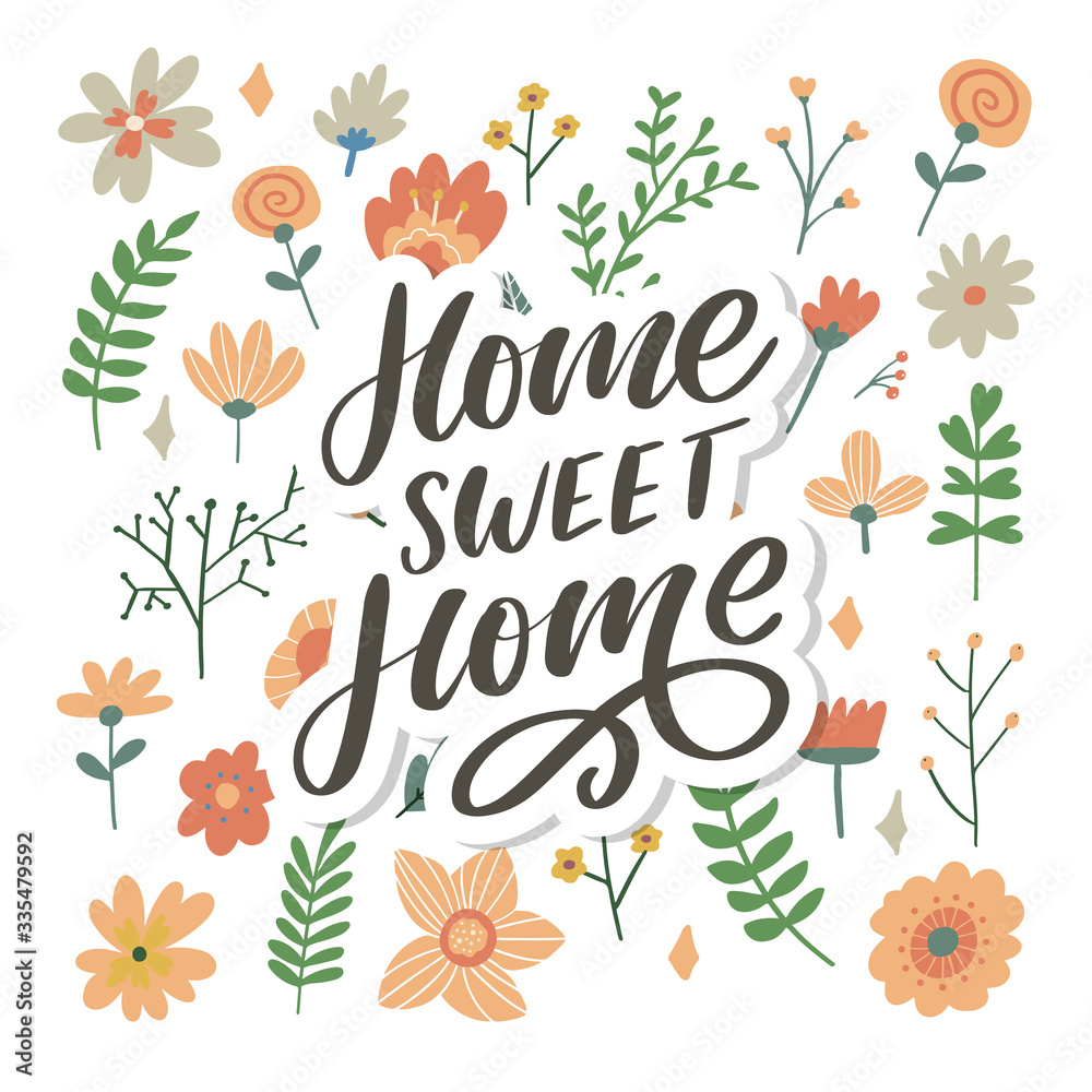 'home sweet home' hand lettering, quarantine pandemic letter text words calligraphy vector illustration slogan 'home sweet home' hand lettering, quarantine pandemic letter text words calligraphy vector illustration slogan