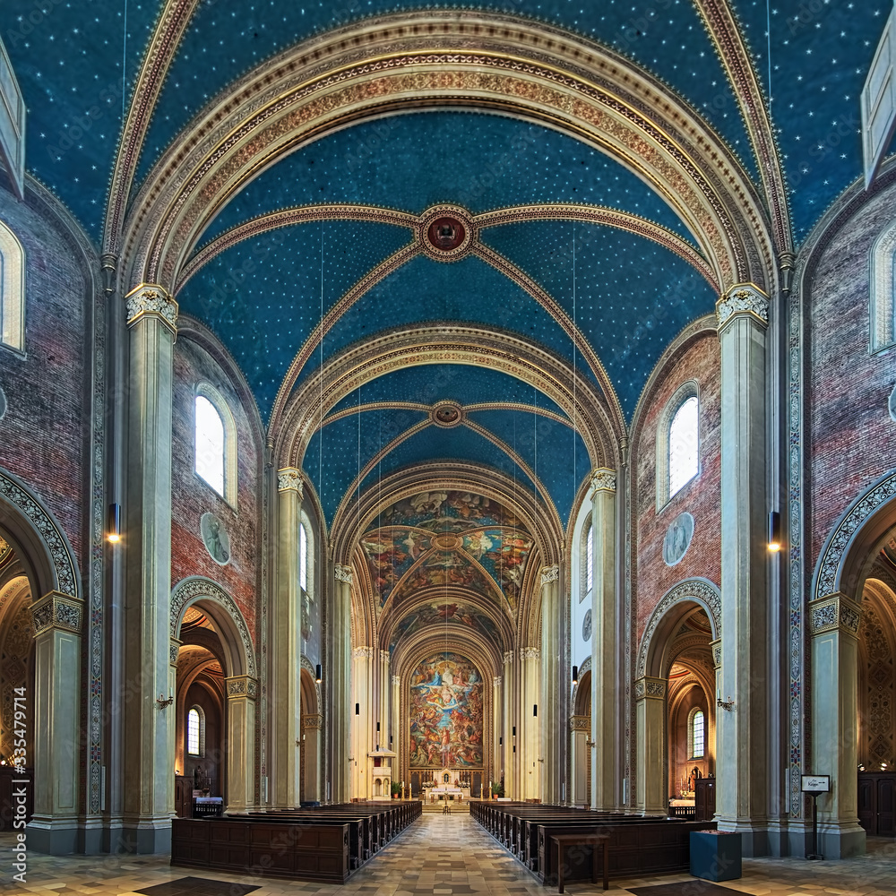 Munich, Germany. Interior of Ludwigskirche (Catholic Parish and University Church St. Louis). The church was built in 1829-1844 by the German architect Friedrich von Gartner.