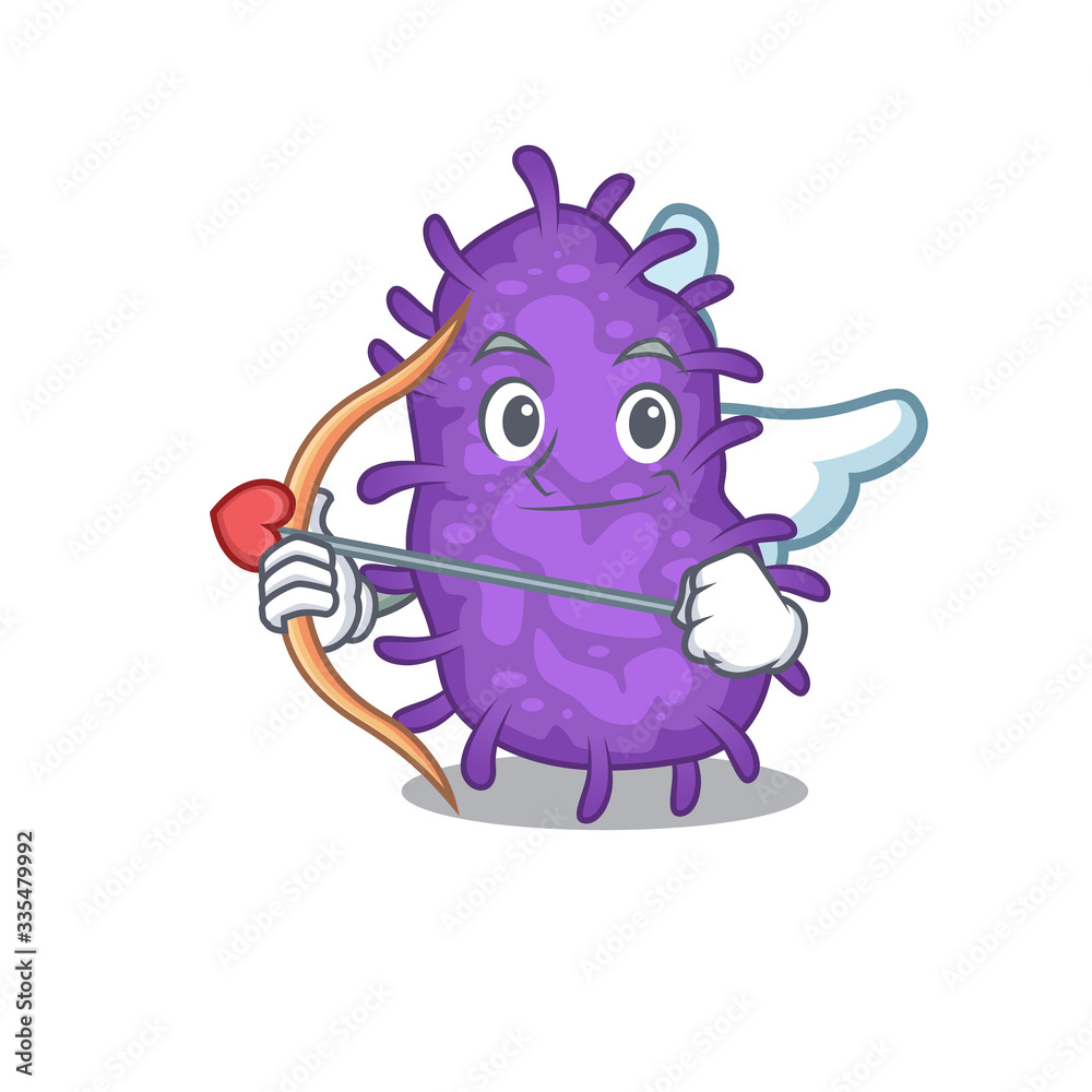 Bacteria bacilli in cupid cartoon character with arrow and wings
