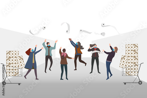 Womans fight for toilet paper tissues to hoard in worst case of COVID-19 pandemic ,Coronavirus Disease effect concept vector