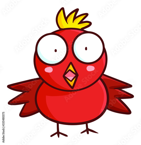 Funny and cute red little chicken with suprised expression