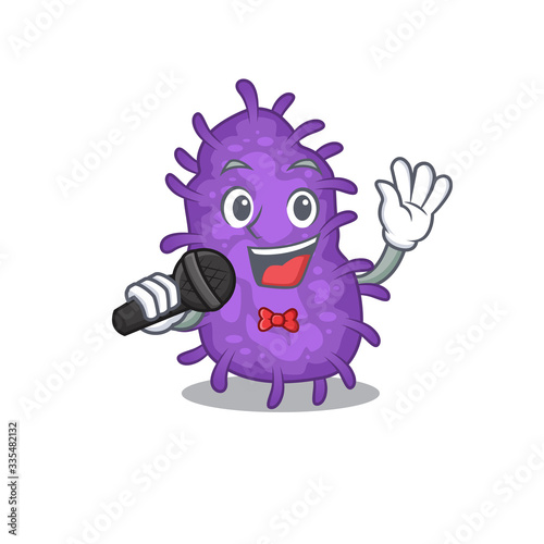 Talented singer of bacteria bacilli cartoon character holding a microphone