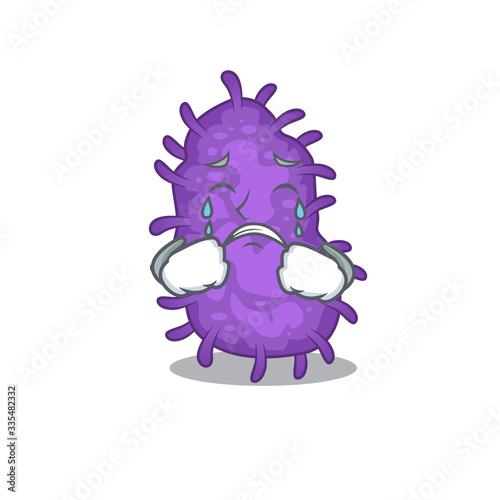 Cartoon character design of bacteria bacilli with a crying face