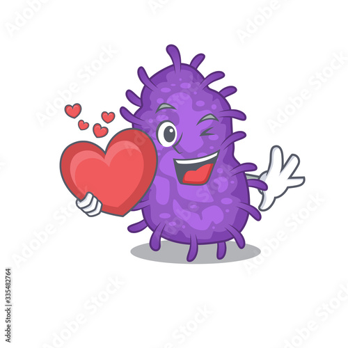 A sweet bacteria bacilli cartoon character style with a heart