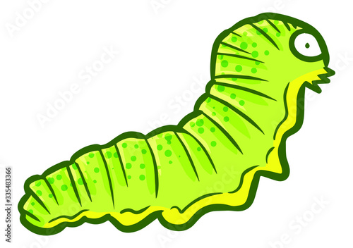 Cute and funny light green worm crawling