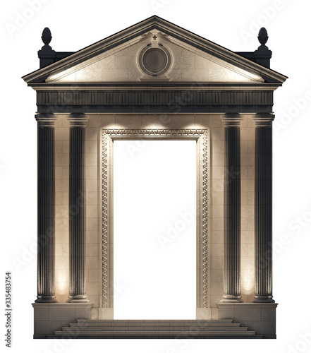 Portico on a white background. Architectural elements of the classic building facade. 3D rendering