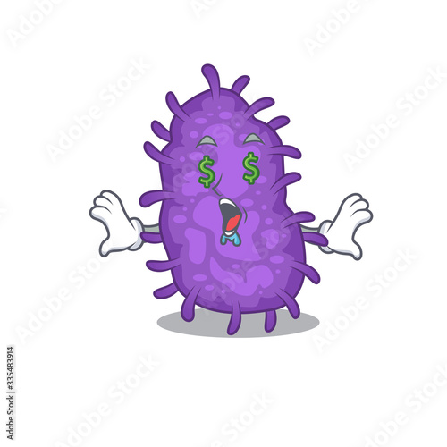 Rich cartoon character design of bacteria bacilli with money eyes