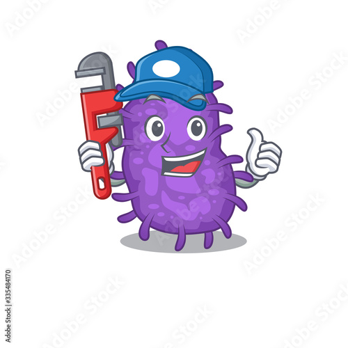 Bacteria bacilli Smart Plumber cartoon character design with tool