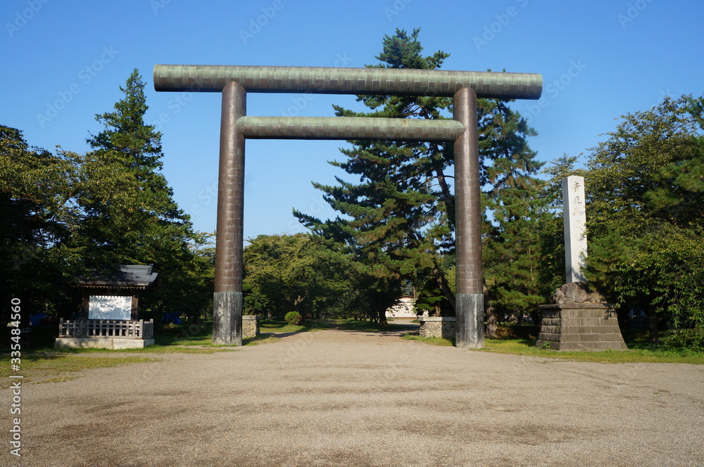 It is a photograph of Hirosaki Park in Aomori, Japan. 
There is Hirosaki Castle in the park.
This park has been selected as one of the top 100 beautiful Japanese historical climates.