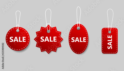 Red sales sign for product advertisement.