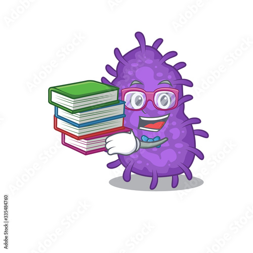 A diligent student in bacteria bacilli mascot design concept with books