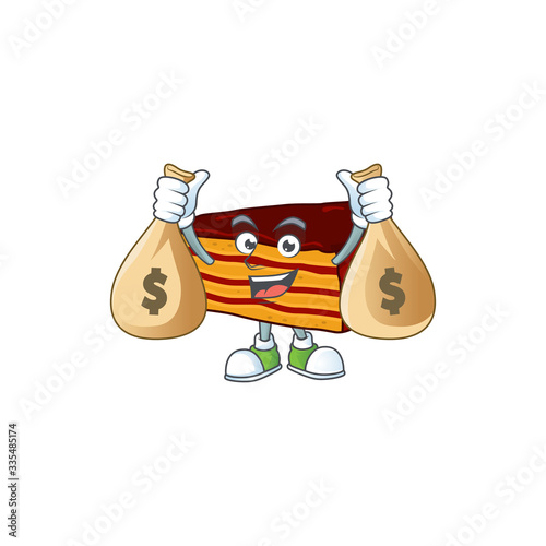 Blissful rich dobos torte cartoon character having money bags
