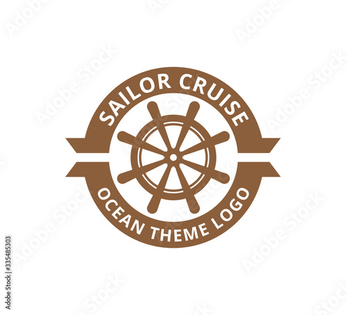 ship steering wheel nautical maritime sail boat theme vector logo design