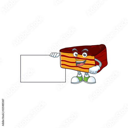 Sneaky dobos torte cartoon character style hiding behind a board
